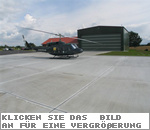 Ansicht des Hangars für den Hubschrauber